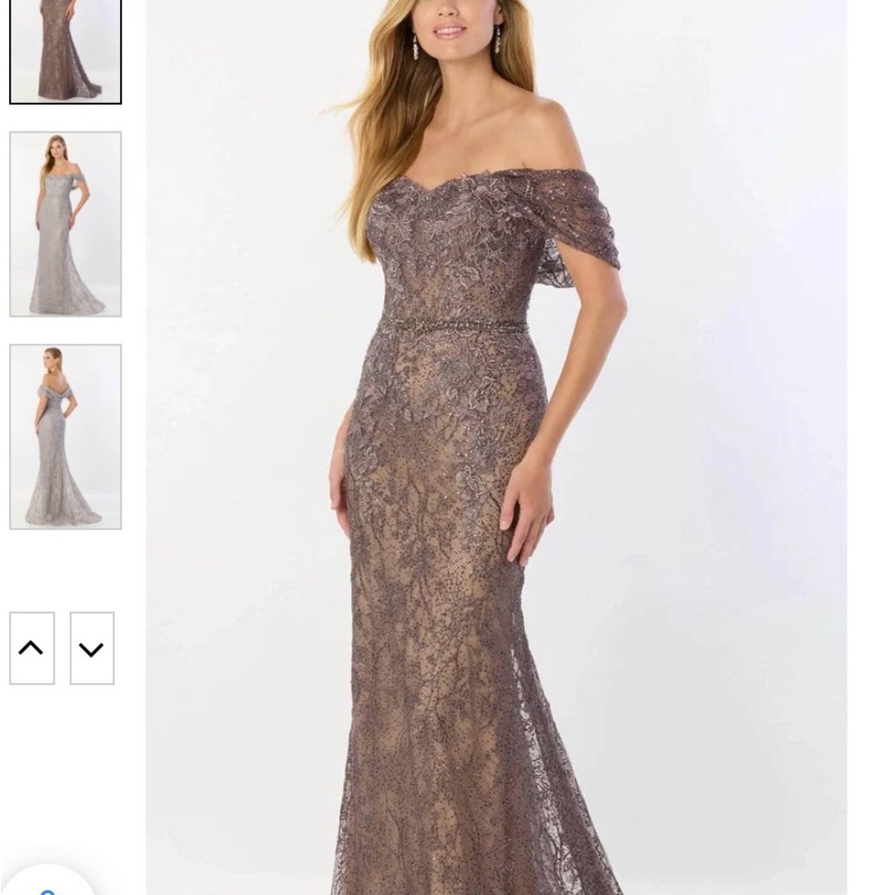 Montage by Mon Cheri Strapless Gown in Mink Lace